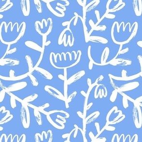 Playful flowers (white on blue)