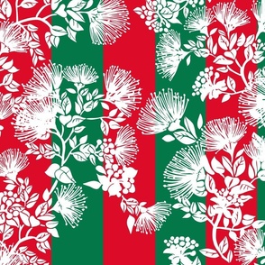 medium-Tropical Christmas Stripes and lehua-blossom-on white