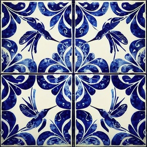 Blue Delft Hummingbird Tile
