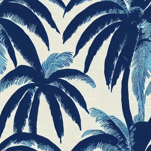 Shades of Blue Palm Tree Toile Pattern
