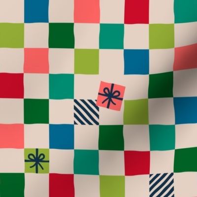 checkers / christmas gifts in teal coral lime bright christmas 12