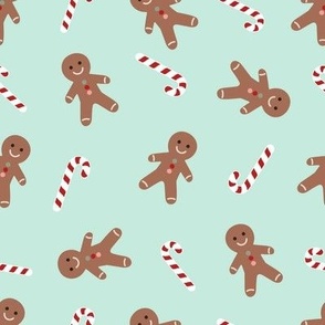 Tossed Christmas gingerbread man candy cane on mint medium