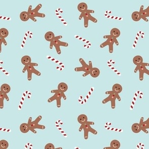 Tossed Christmas gingerbread man small blue