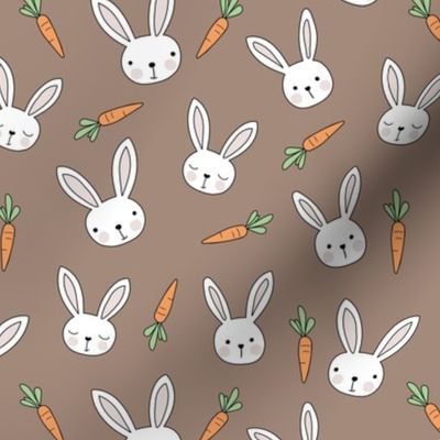 Little bunny and carrots - kawaii spring easter rabbits with big ears and blushing cheeks cutesy kids design pink