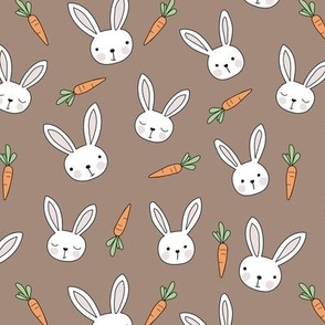Little bunny and carrots - kawaii spring easter rabbits with big ears and blushing cheeks cutesy kids design pink