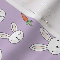 Little bunny and carrots - kawaii spring easter rabbits with big ears and blushing cheeks cutesy kids design lilac purple