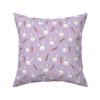Little bunny and carrots - kawaii spring easter rabbits with big ears and blushing cheeks cutesy kids design lilac purple