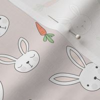 Little bunny and carrots - kawaii spring easter rabbits with big ears and blushing cheeks cutesy kids design soft beige sand