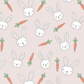 Little bunny and carrots - kawaii spring easter rabbits with big ears and blushing cheeks cutesy kids design soft beige sand
