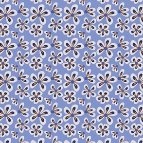 Retro flowers on soft blue