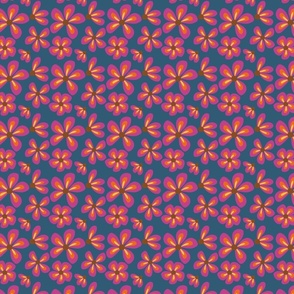 Retro pink, orange and yellow flowers on deep blue