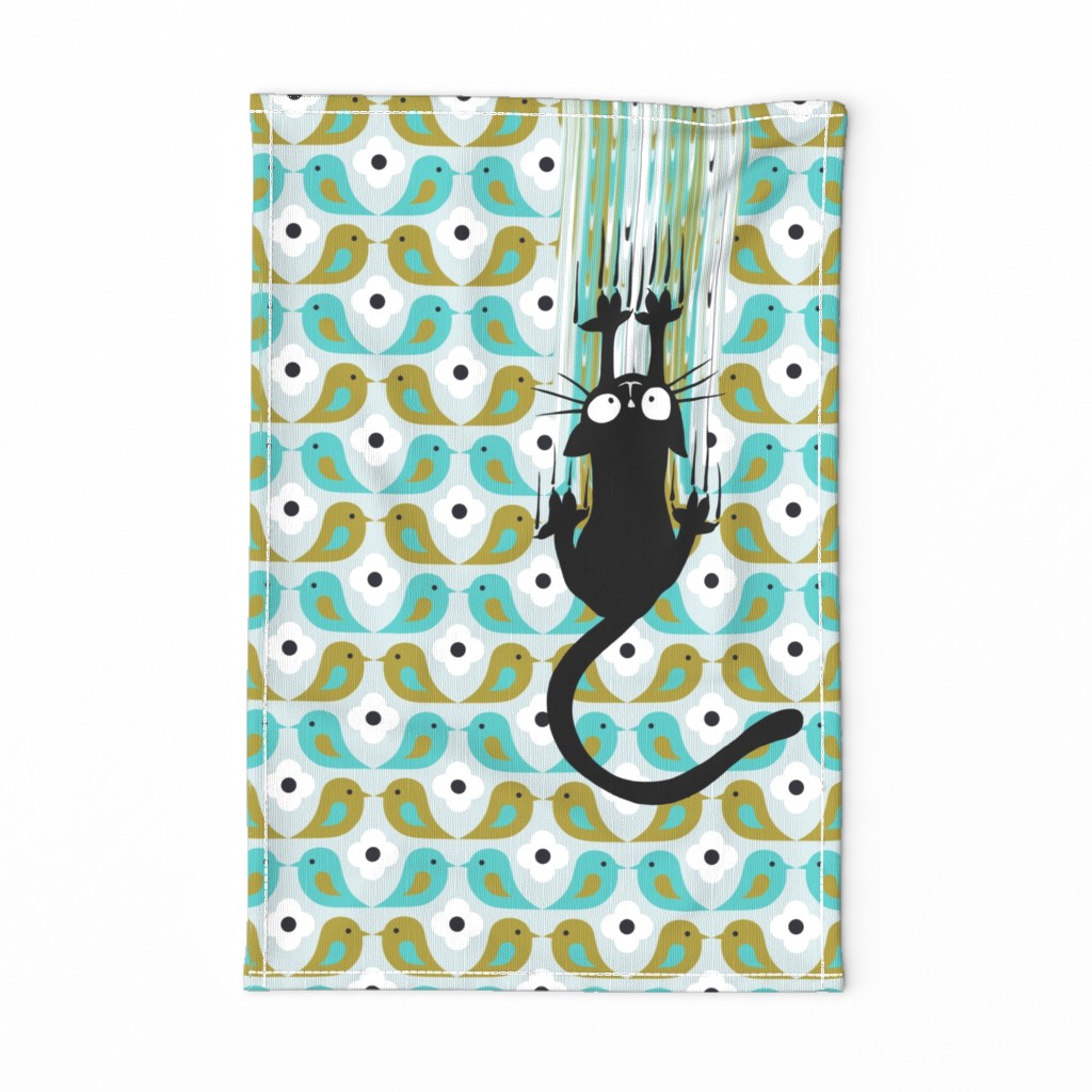 Wall hanging + Tea Towel Unexspected falling cat blue