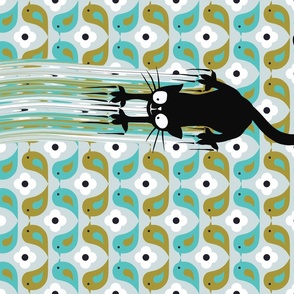 Wall hanging + Tea Towel Unexspected falling cat blue