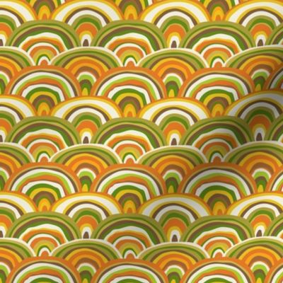 Retro organic scalloped arches rainbow stripes orange green brown