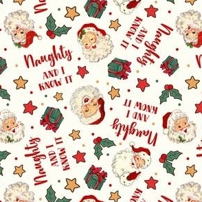 Resize Small-Medium Scale Naughty and I Know It Sarcastic Vintage Classic Santa Christmas Humor