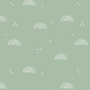 Little sun and stars winter night mystic boho garden dreams sunshine mint sage green