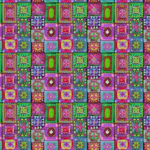 Granny squares In watercolor Multicolor green_Tiny small scale