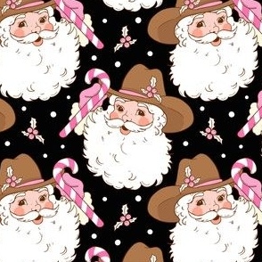 Christmas Cowboy Western Santa Fabric WB22 black