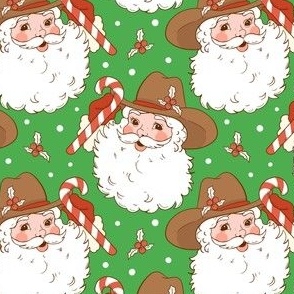 Christmas Cowboy Western Santa Fabric WB22 green