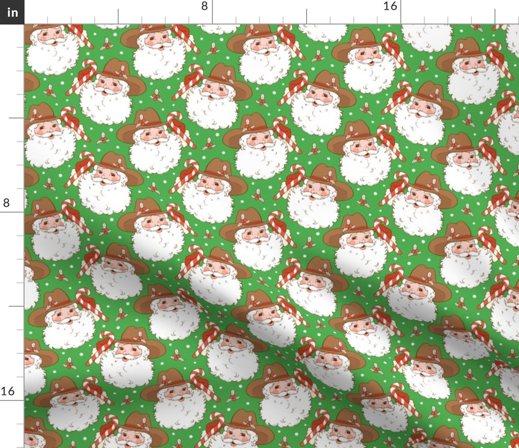 Christmas Cowboy Western Santa Fabric WB22 green