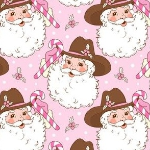 Christmas Cowboy Western Santa Fabric WB22 pink