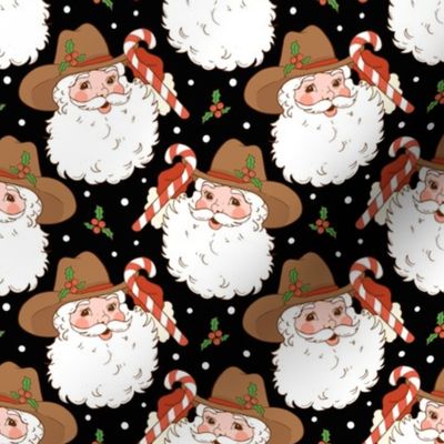 Christmas Cowboy Western Santa Fabric WB22 black traditional