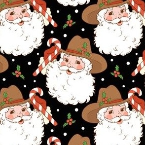 Christmas Cowboy Western Santa Fabric WB22 black traditional