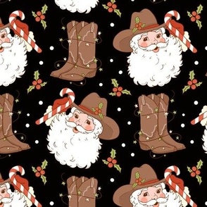 Christmas Cowboy Western Santa Fabric Western boots WB22 black
