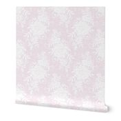 White Distressed Victorian Roses on Pale Bubblegum Pink Woven Texture