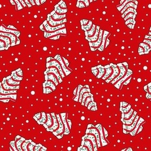 Medium Scale Christmas Tree Frosted Snack Cakes on Red