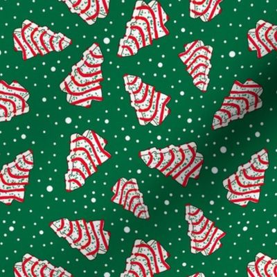 Medium Scale Christmas Tree Frosted Snack Cakes on Emerald Green