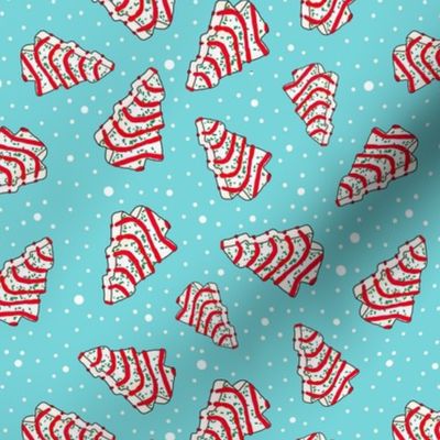 Medium Scale Christmas Tree Frosted Snack Cakes on Blue
