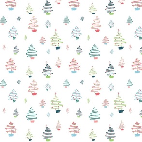 Squiggle Christmas trees on white - medium (8 inch)