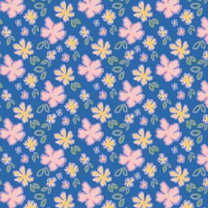 Naive blue background kids floral 