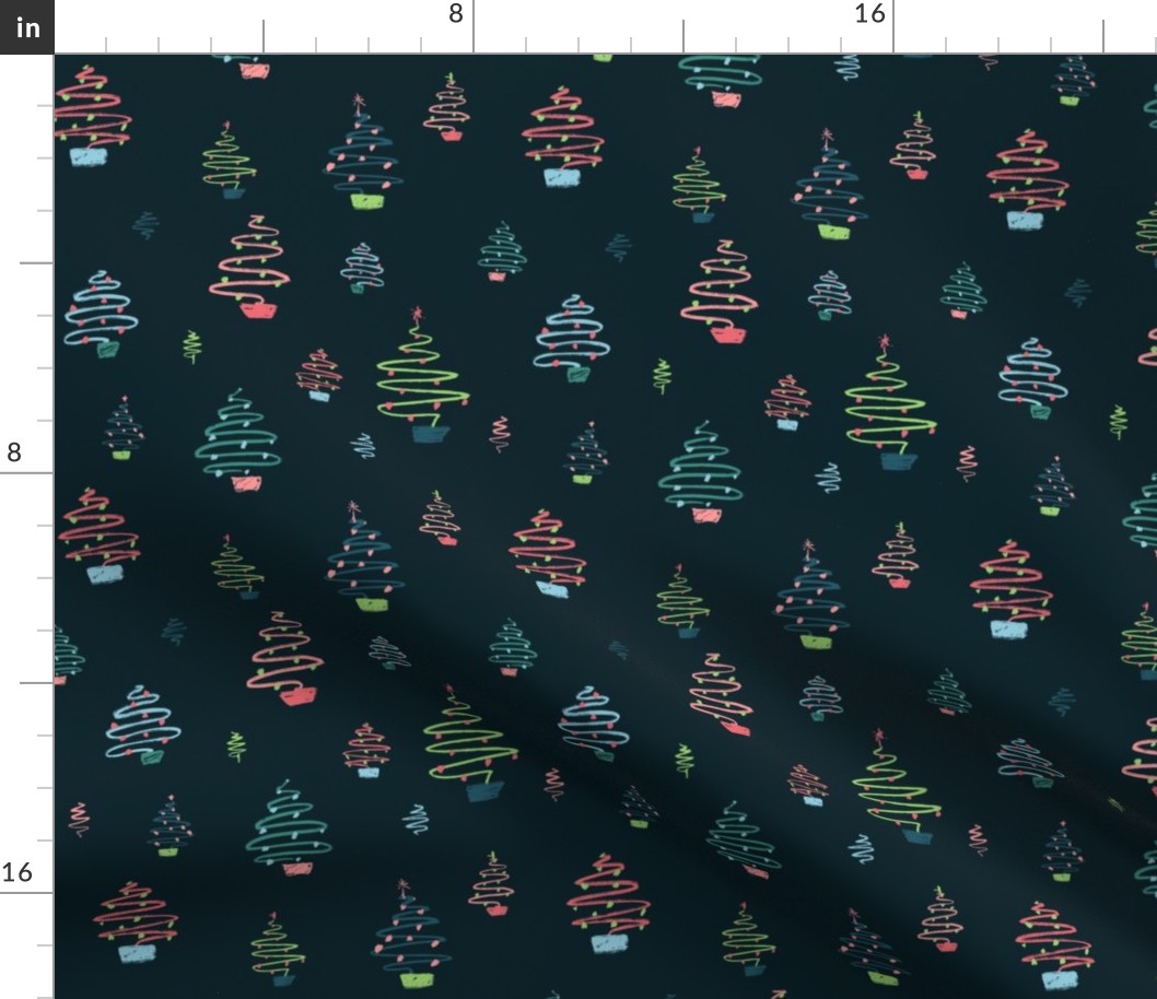 Squiggle Christmas trees on midnight blue - medium (8 inch)