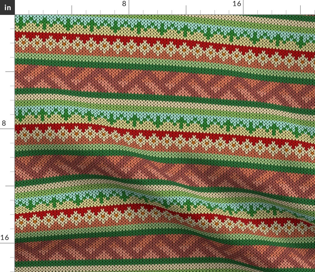 Three Fair Isle Bands in Green and Browns and Multi