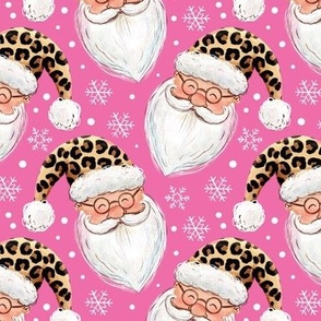 Santa with leopard print hat pink WB22