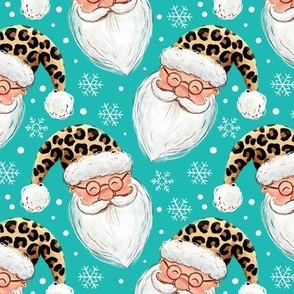 Santa with leopard print hat turquoise WB22