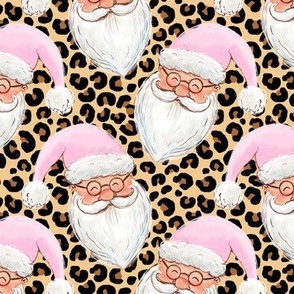 Santa on leopard print, pink hat  WB22