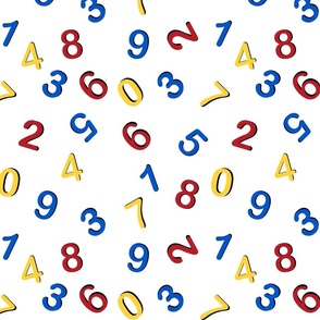 Numbers  - Red, Yellow, Blue on White