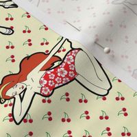 Retro Pinup Girls with Cherry Backdrop on Cream