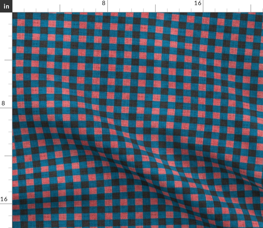 Wrapping - Plaid - Dark Teal, Dusty Rose, Black - 073d47, d9617a