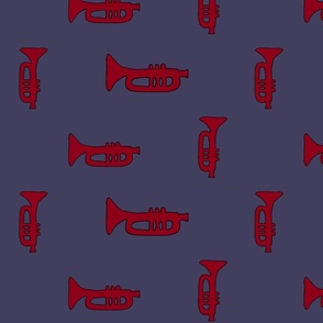 Bright Red Trumpets on Blue