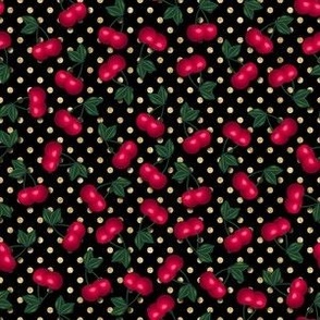 Cherries on Gold Polka Dots - Small Scale