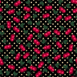 Cherries on Gold Polka Dots - Medium Scale