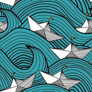 origami waves (bright teal)