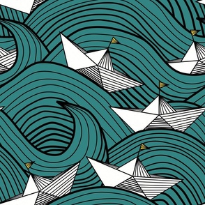 origami waves (green teal)