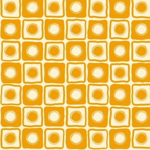 Large scale marigold orange checks and dots