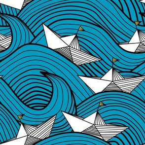 origami waves (bright teal)