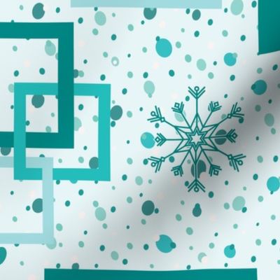 Teal Holiday Squares, Dots, Trees, Snow